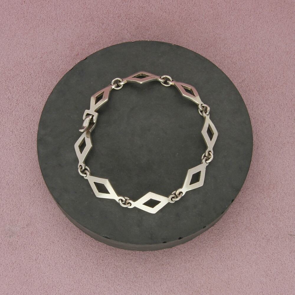 taxco mexico sterling silver vintage diamond shape link bracelet size 7.5in